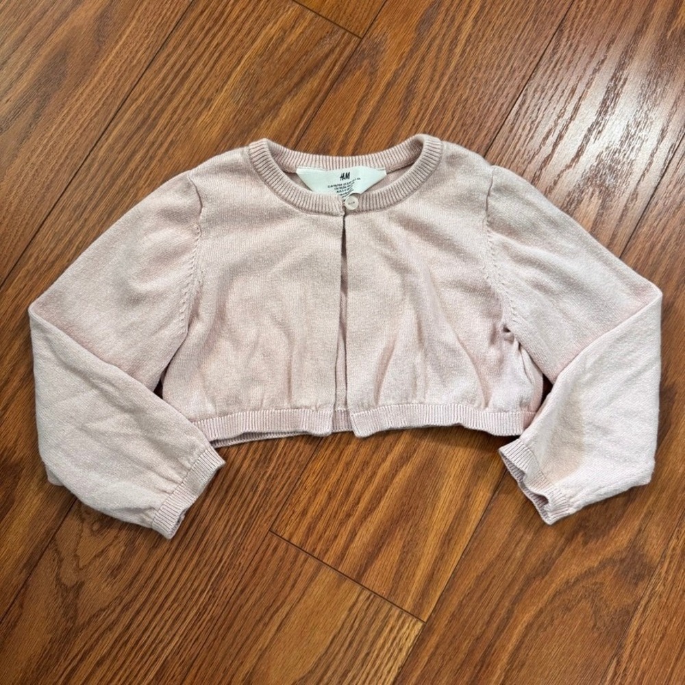 HM Girls Light Pink Cropped Cardigan Shrug Sweater 3-4T Cotton Bolero